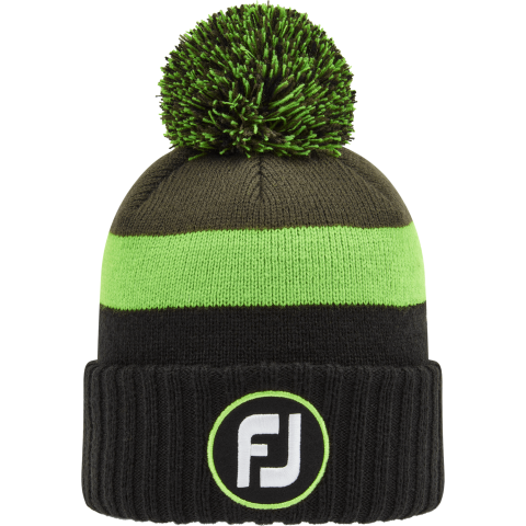 FootJoy PomPom Winter Beanie Hat Black/Acid Green/Olive