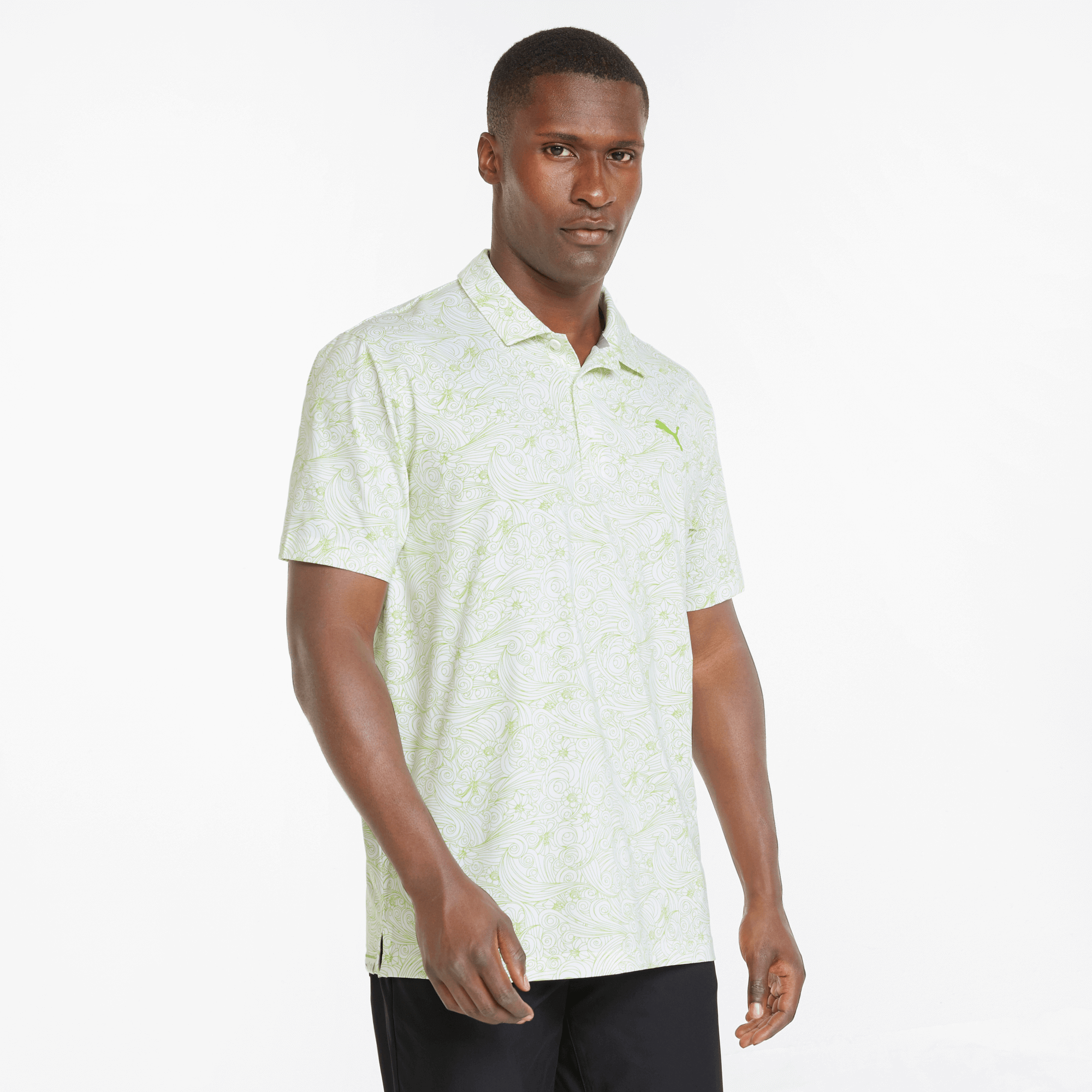 PUMA MATTR Gust O' Wind Polo Shirt Bright White/Greenery | Scottsdale Golf