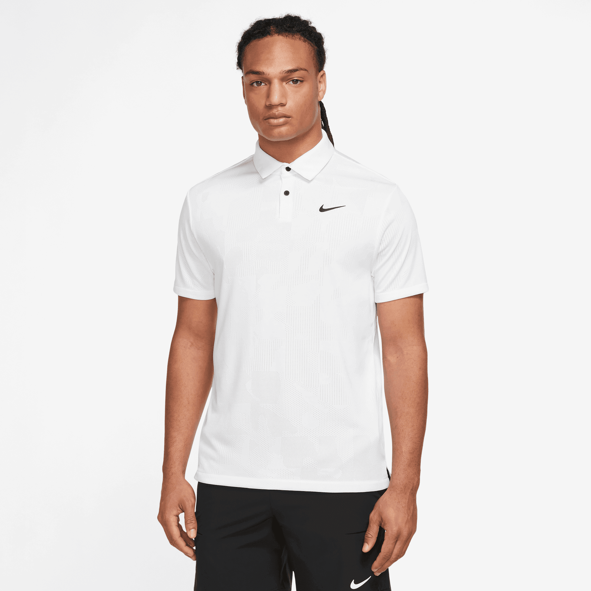 Nike Dri FIT Tour Jacquard Golf Polo Shirt White/Black | Scottsdale Golf