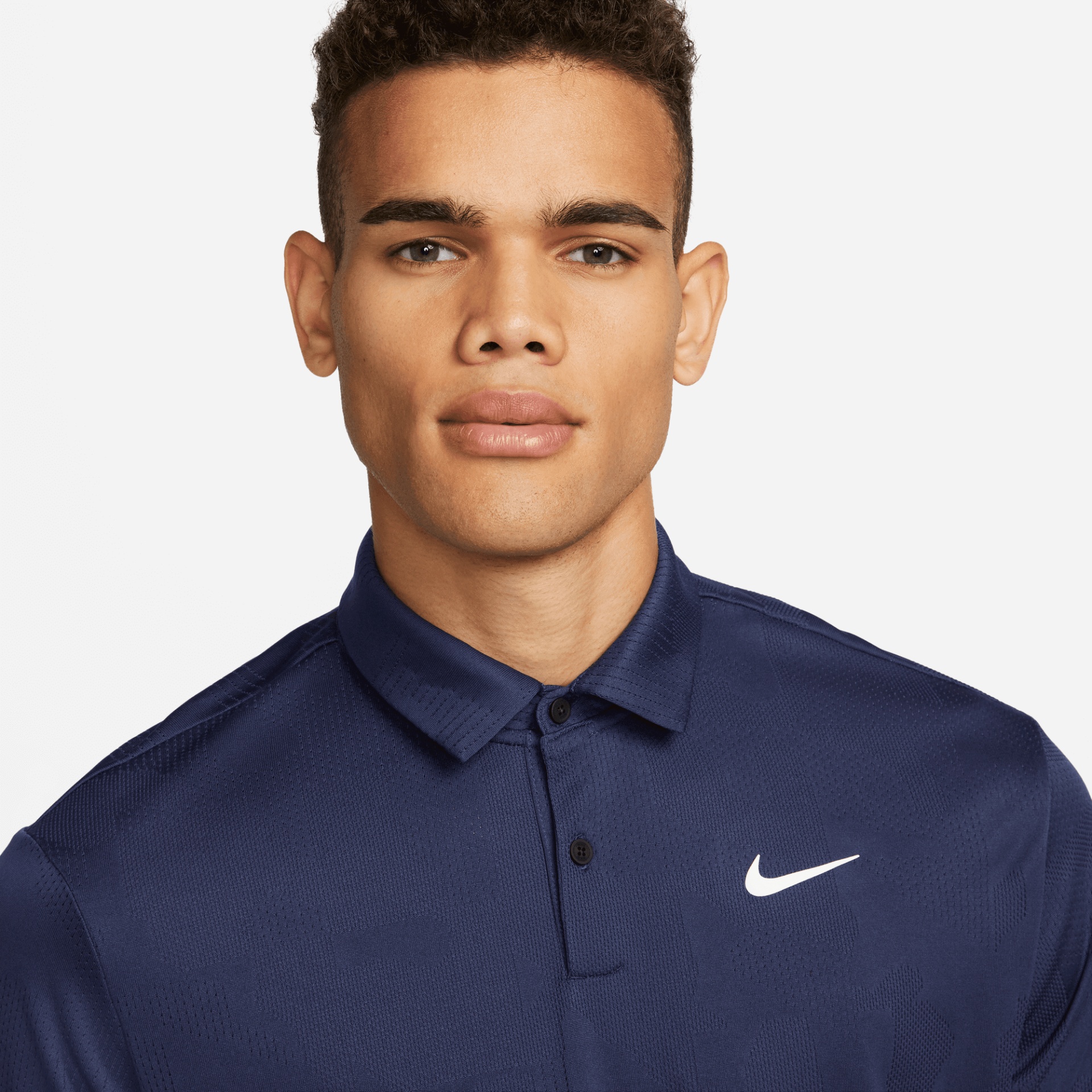 Nike Dri FIT Tour Jacquard Golf Polo Shirt Midnight Navy/White