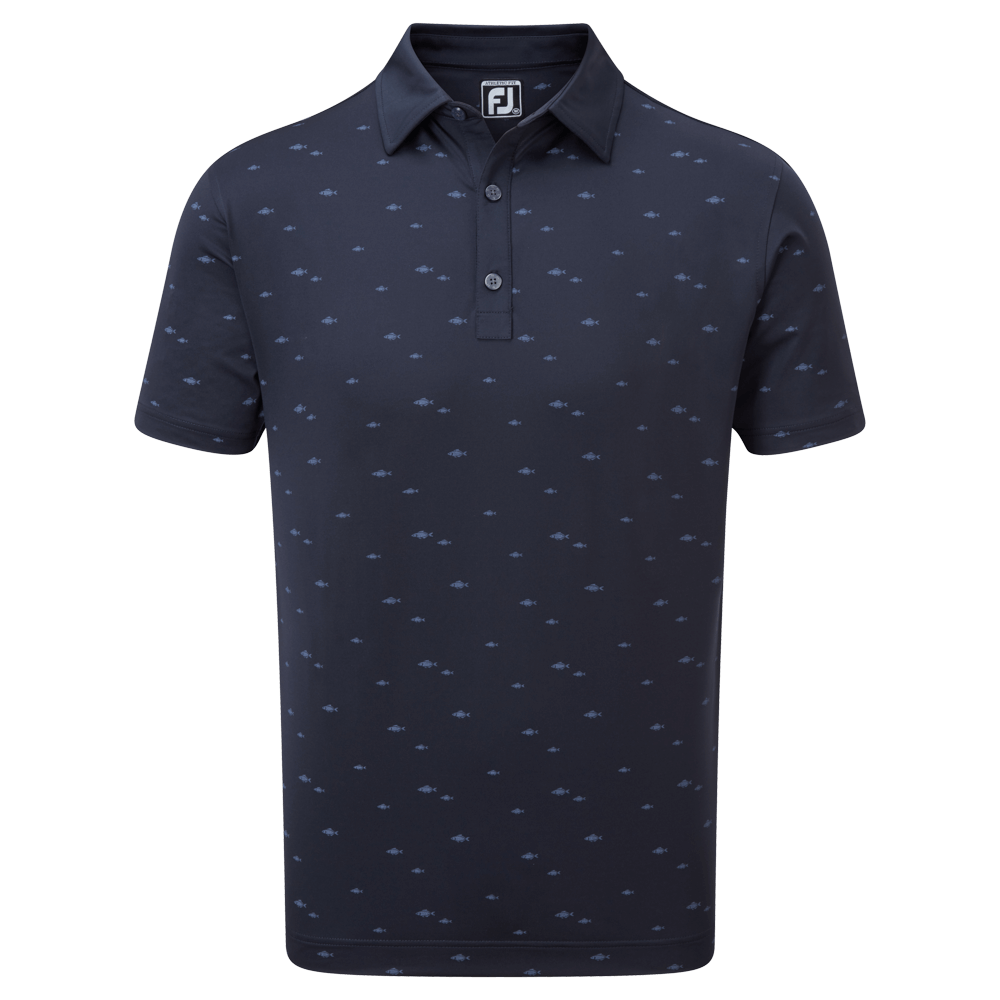 FootJoy School of Fish Print Lisle Golf Polo Shirt