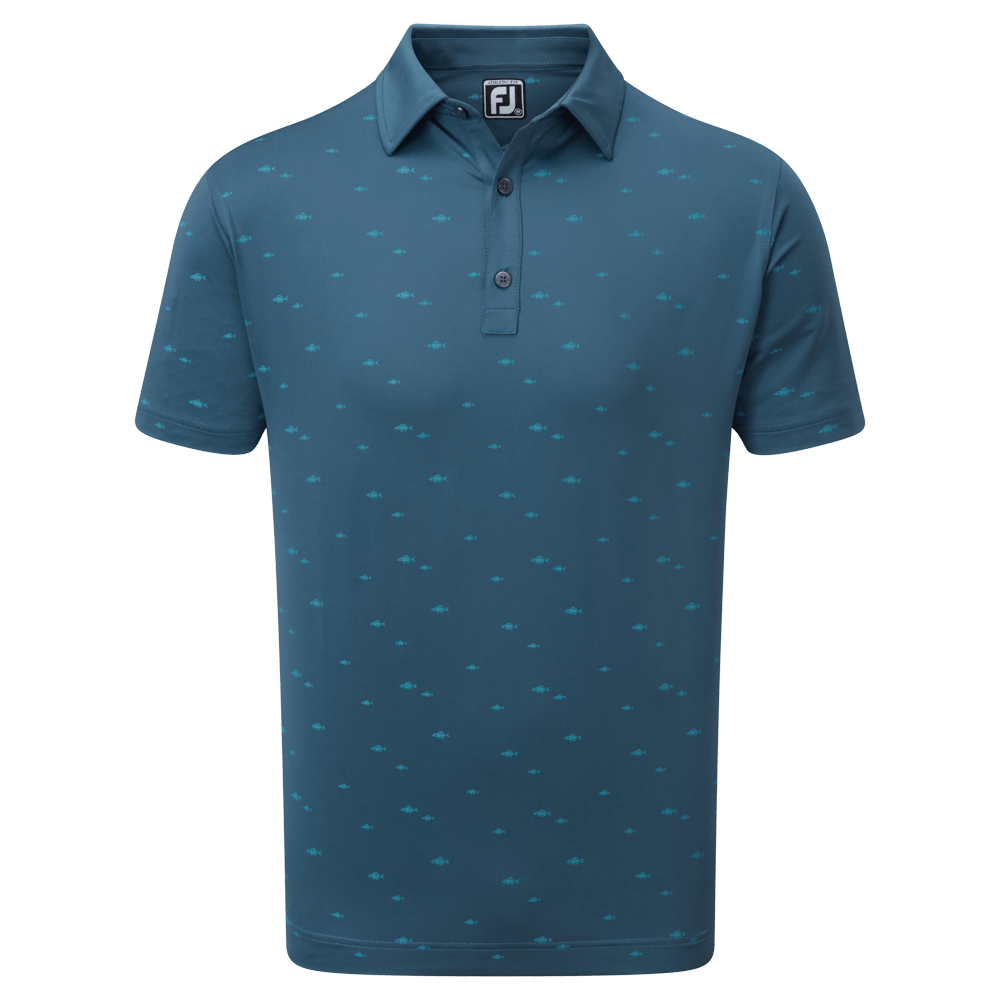 FootJoy School of Fish Print Lisle Golf Polo Shirt
