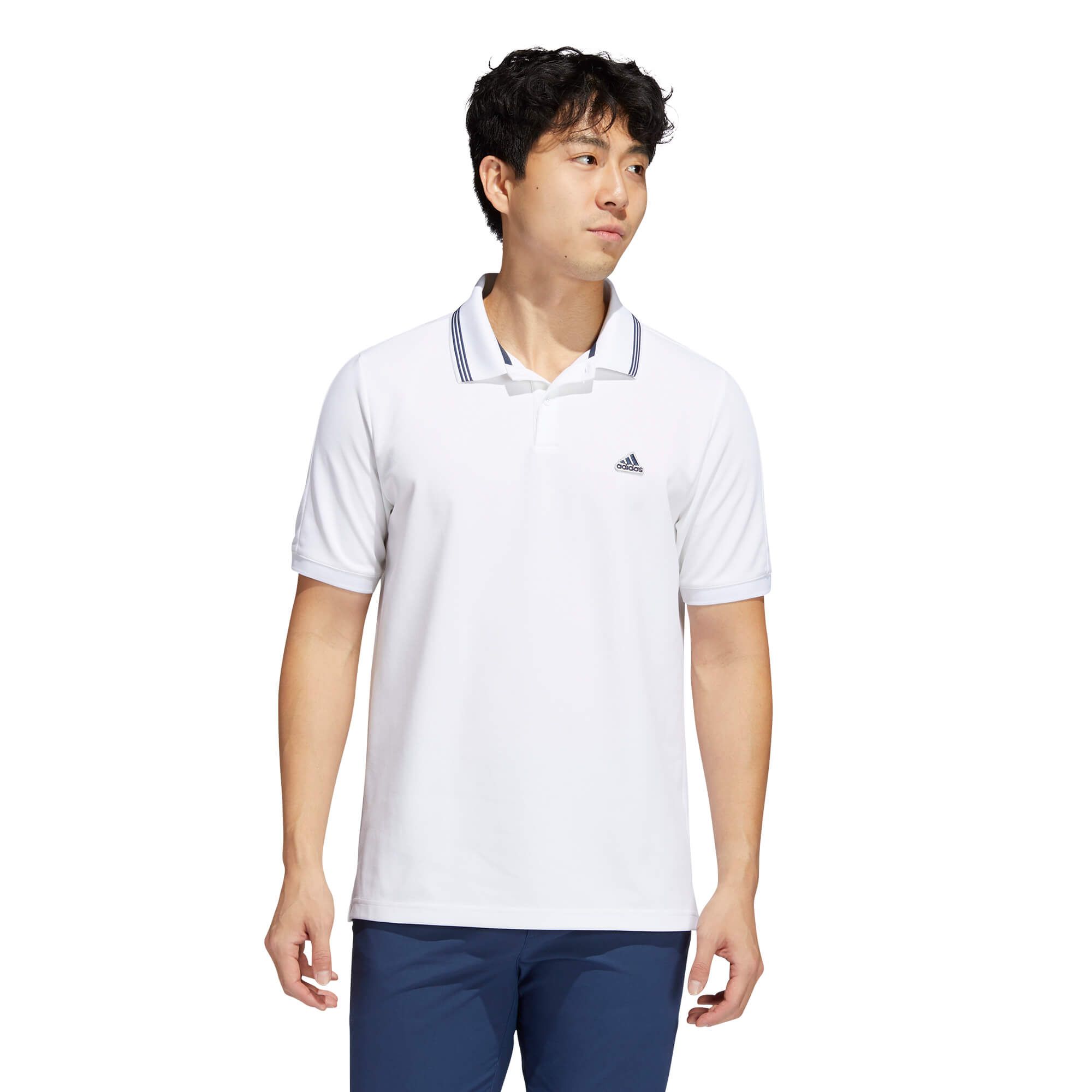 adidas Go-To Pique Golf Polo Shirt White/Crew Navy | Scottsdale Golf