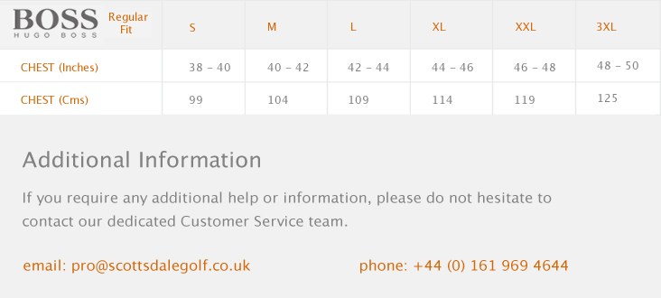 Boss Hugo Boss Size Chart