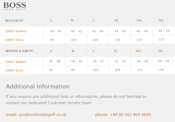 Hugo Boss Regular Fit Size Chart