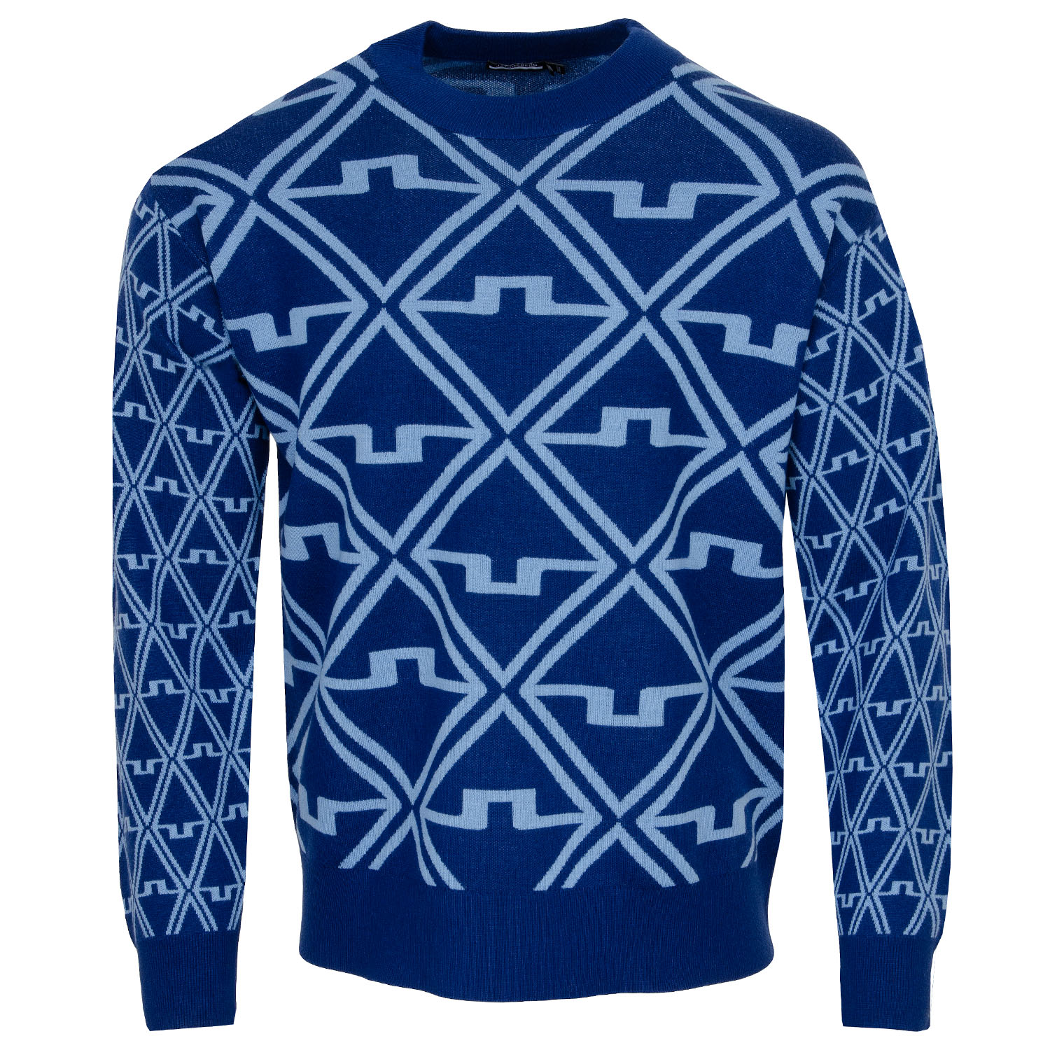 J Lindeberg Isaac Jacquard Knitted Crew Neck Sweater Estate Blue ...