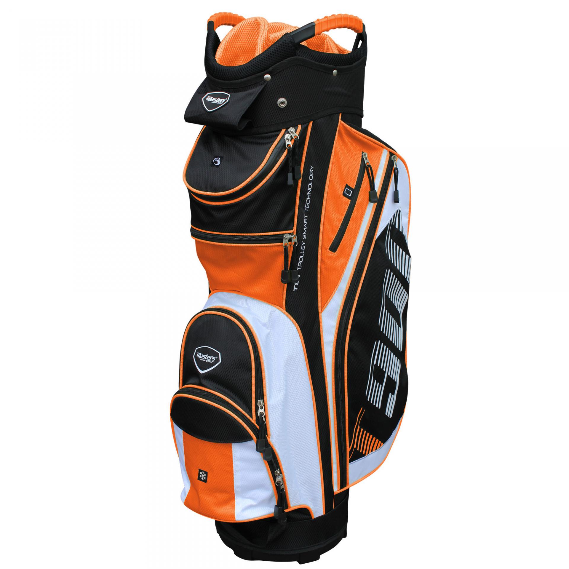 black and orange golf bag