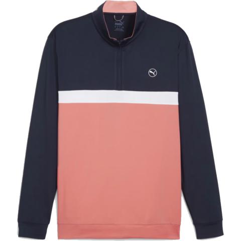 PUMA Pure Colorblock Zip Neck Golf Sweater Deep Navy/Melon Punch