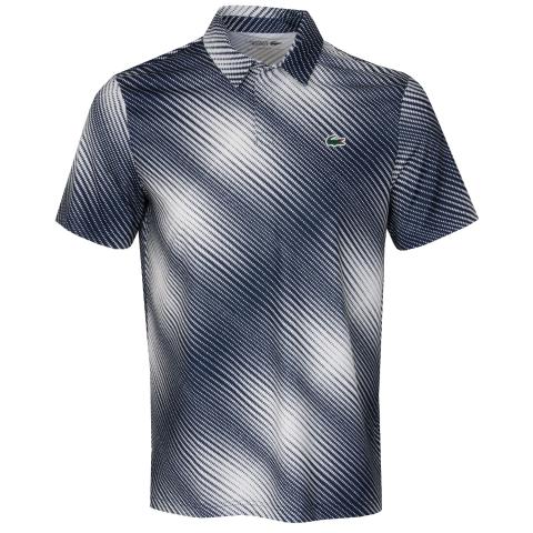 Lacoste Printed Recycled Polyester Golf Polo Shirt Flour/Navy Blue