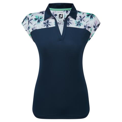 FootJoy Blocked Floral Print Cap Sleeveless Ladies Golf Polo Shirt Mint/Navy 81691