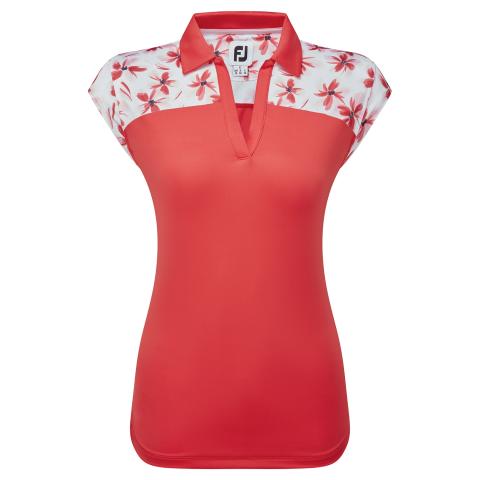 FootJoy Blocked Floral Print Cap Sleeveless Ladies Golf Polo Shirt Red 81690