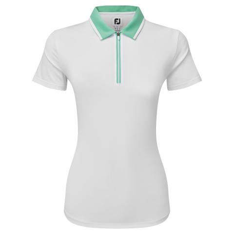 FootJoy Colour Block Cap Sleeveless Ladies Golf Polo Shirt White/Mint 81683