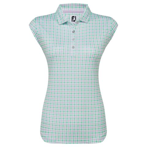 FootJoy Gingham Print Cap Sleeve Ladies Golf Polo Shirt Lavender/Mint 81685