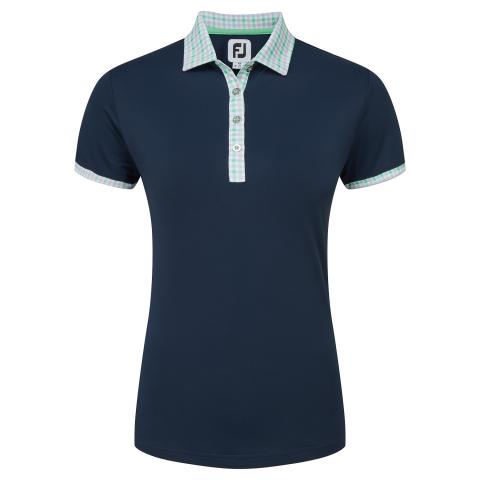 FootJoy Gingham Trim Ladies Golf Polo Shirt Navy 81681