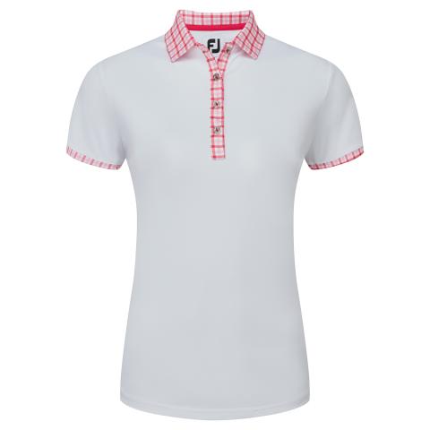 FootJoy Gingham Trim Ladies Golf Polo Shirt White 81680