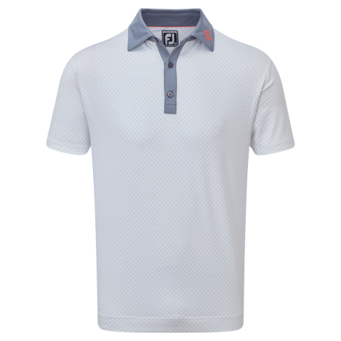 FootJoy Diamond Dot Line Print Lisle Golf Polo Shirt White/Graphite ...