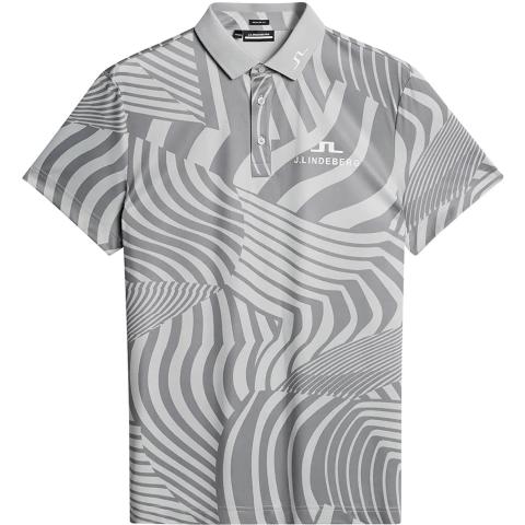 J Lindeberg KV Tour Print Polo Shirt Dazzle Wave Grey Malange