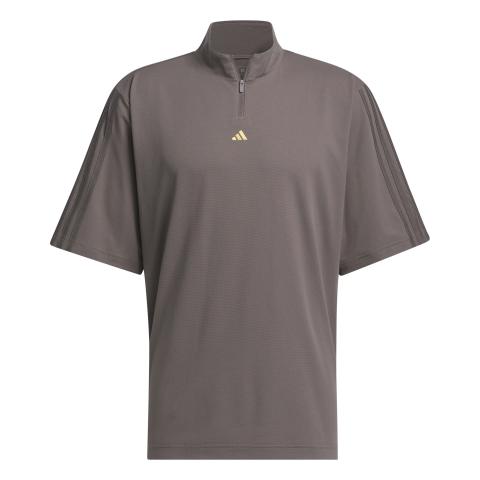 adidas TK Pique Mock Neck Golf Polo Shirt Charcoal