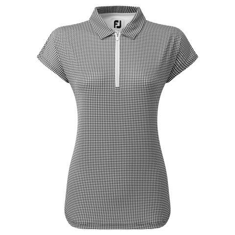 FootJoy Houndstooth Print Cap Sleeve Ladies Golf Polo Shirt Black 80180
