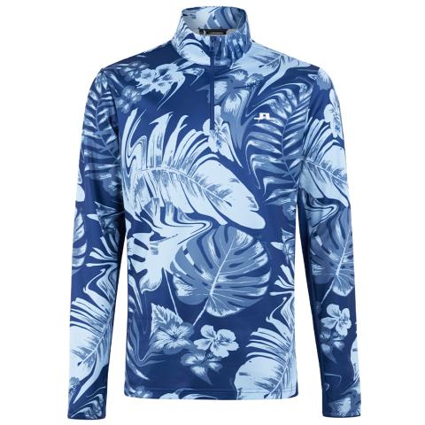 J Lindeberg Emanuel Print Zip Neck Sweater Hibiscus Blue | Scottsdale Golf