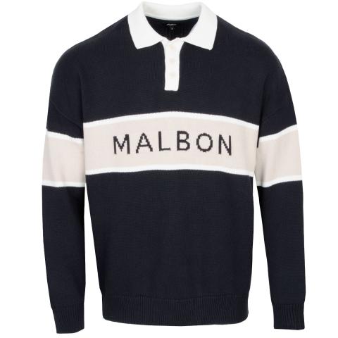 Malbon Block Long Sleeve Knitted Polo Shirt Black