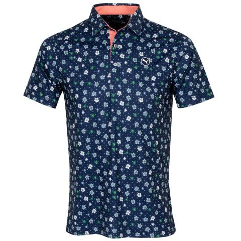 PUMA Cloudspun Floral Polo Shirt Deep Navy-Vine